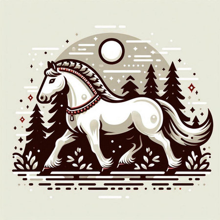 Horse in the forest. Vector illustration of a white horse.のイラスト素材