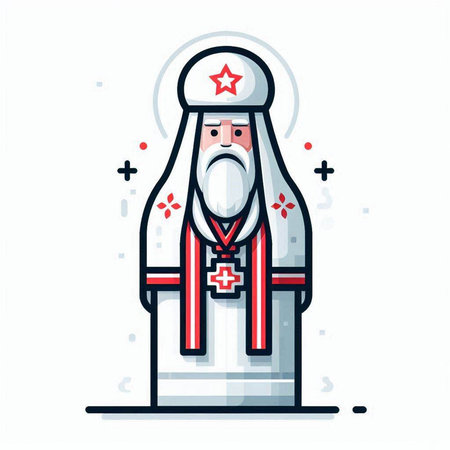 Vector illustration of a priest in a white cap and with a cross in his hands.のイラスト素材