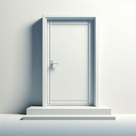 White door in the white room. 3d rendering, 3d illustration.のイラスト素材