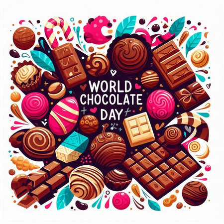 World Chocolate Day poster with sweet candies and sweets. Vector illustrationのイラスト素材