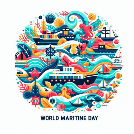 World water day poster with nautical symbols and objects. Vector illustrationのイラスト素材