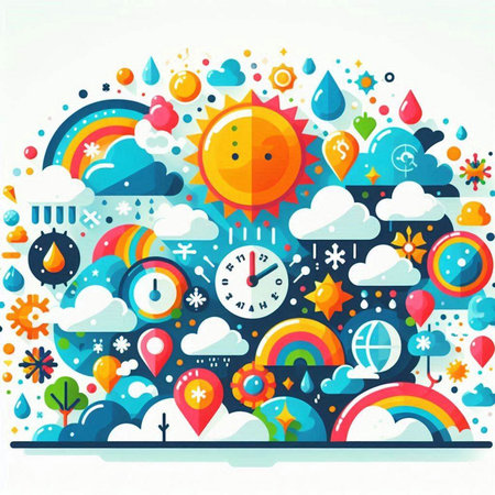 Colorful vector illustration of weather icons and elements in flat style.のイラスト素材