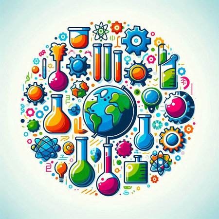 Science and education icons set in circle shape. Vector science illustration.のイラスト素材