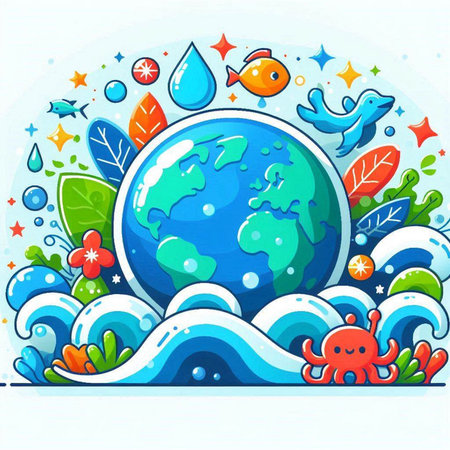 Ecology concept. Earth planet with water drop. Vector illustration.のイラスト素材
