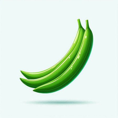 Illustration of a green banana on a white background with shadow.のイラスト素材