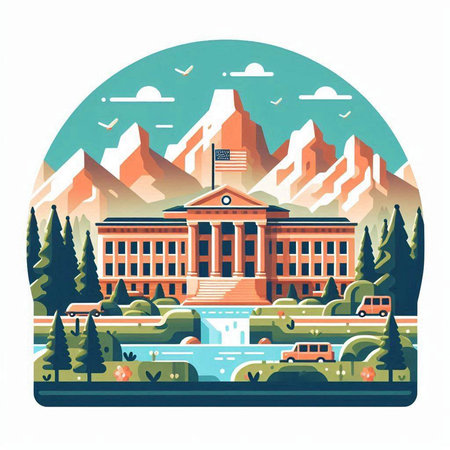 Flat style vector illustration of the Colorado State Capitol building in Denver, Colorado.のイラスト素材