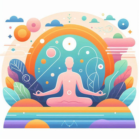 Vector illustration of a man meditating in the lotus position.のイラスト素材