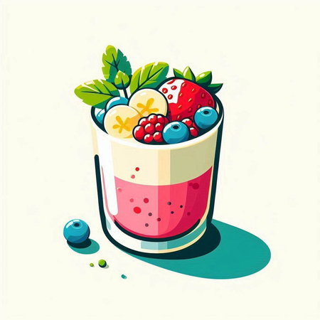 Fruit smoothie in glass with berries and mint. Vector illustration.のイラスト素材