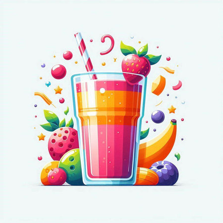 Fruit smoothies in a glass with a straw. Vector illustration.のイラスト素材