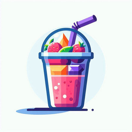 Fruit smoothie in plastic cup with straw. Vector flat illustrationのイラスト素材