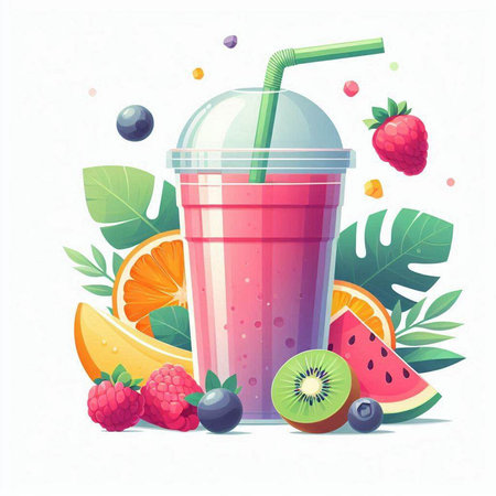 Fruit smoothie in a glass with a straw. Vector illustration.のイラスト素材