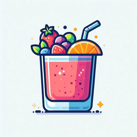Strawberry smoothie. Vector illustration in flat cartoon style.のイラスト素材