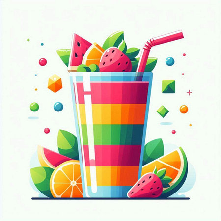 Colorful smoothie with fruits and berries. Vector illustration in flat styleのイラスト素材