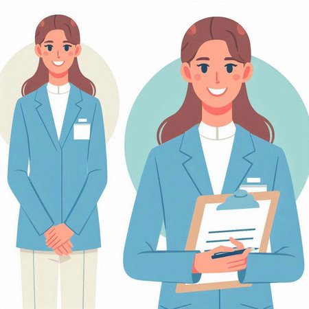 Young business woman with clipboard. Vector illustration in flat cartoon style.のイラスト素材