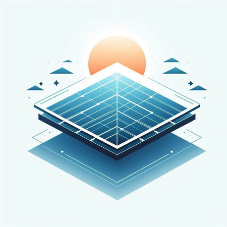 Solar panels on a blue background. Renewable energy concept. Vector illustration.のイラスト素材