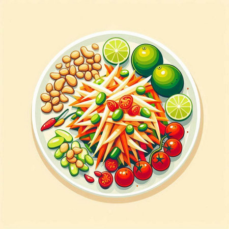 Vegetable salad on plate. Vector illustration of healthy food.のイラスト素材