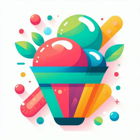 Colorful ice cream vector illustration on white background. Flat style.のイラスト素材