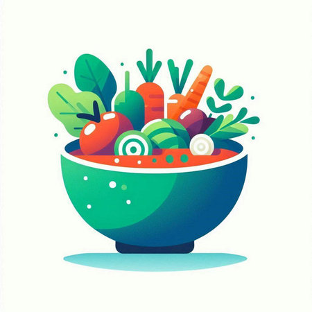 Vegetable salad in a bowl. Vector illustration in flat styleのイラスト素材