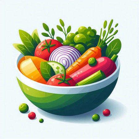 Vegetable salad in a bowl. Vector illustration. Eps 10のイラスト素材