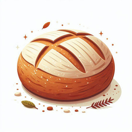 Illustration of a round loaf of bread on a white background.のイラスト素材