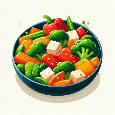 Vegetable salad in a bowl. Vector illustration in cartoon style.のイラスト素材