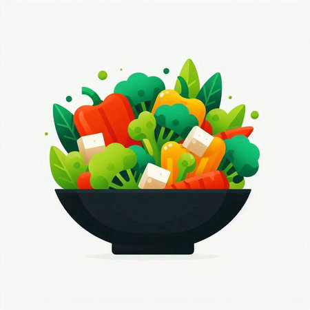 Vegetable salad in a bowl. Healthy food. Vector illustration.のイラスト素材