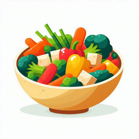 Vegetable salad in a bowl. Vector illustration isolated on white background.のイラスト素材