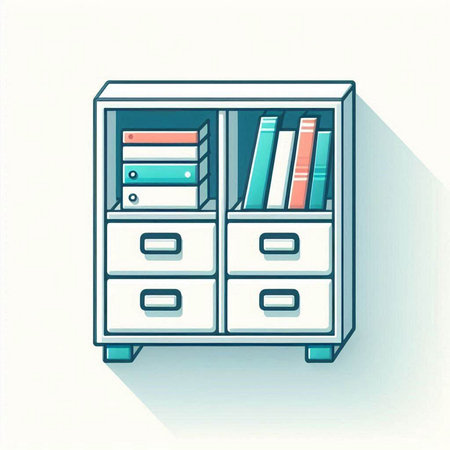 Illustration of a cabinet with books on a white background - vectorのイラスト素材