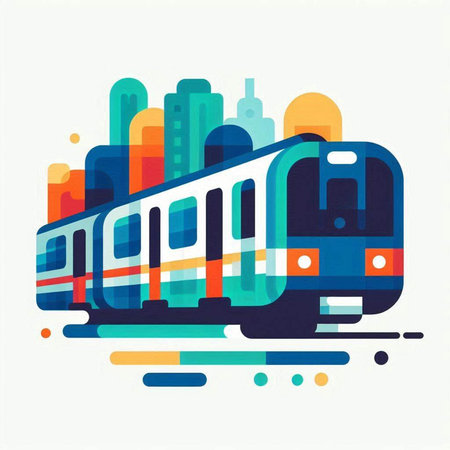 Train in the city. Vector illustration of a modern flat design.のイラスト素材