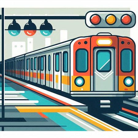 Subway station with trains. Vector illustration in flat design style.のイラスト素材