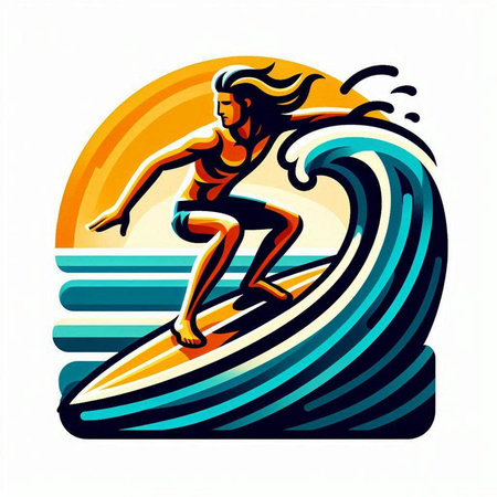 Surfer girl on surfboard, vector illustration eps 10.のイラスト素材