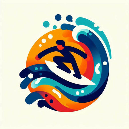 Surfer logo with colorful waves. Vector design template elements for your application or corporate identity.のイラスト素材