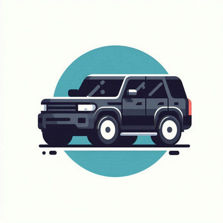 Vector illustration of a four-wheel drive SUV in flat style.のイラスト素材