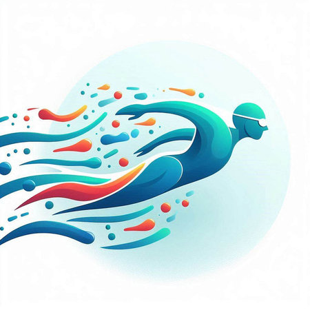 Swimming sport background with swimmers and waves. Vector illustration.のイラスト素材