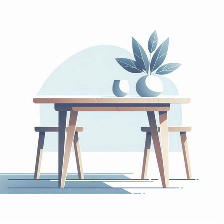 Vector illustration of a wooden table with two vases on it.のイラスト素材
