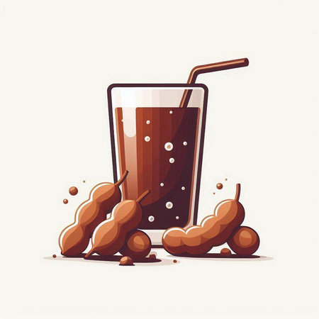 Tamarind juice in a glass with a straw. Vector illustration.のイラスト素材