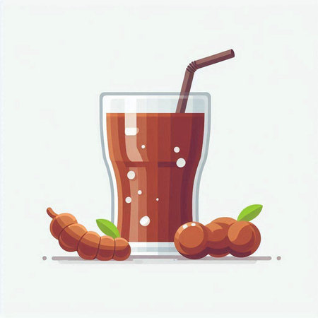 Vector illustration of chocolate smoothie in a glass with a straw.のイラスト素材