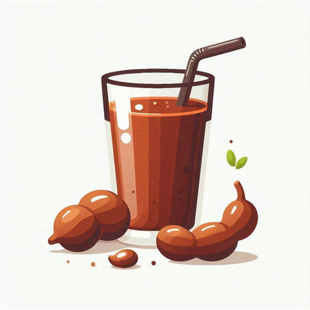 Illustration of a glass of tasty chocolate drink with hazelnutsのイラスト素材