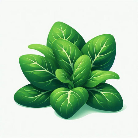 Illustration of a fresh spinach on a white background, vector illustrationのイラスト素材