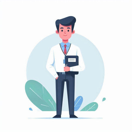 Doctor with clipboard. Male character in flat style. Vector illustration.のイラスト素材