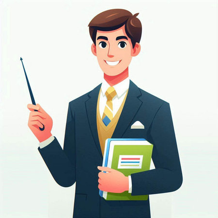 Businessman holding a book and a pointer. Vector illustration in cartoon style.のイラスト素材