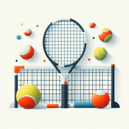 Tennis balls, racket and ball on white background. Vector illustration.のイラスト素材