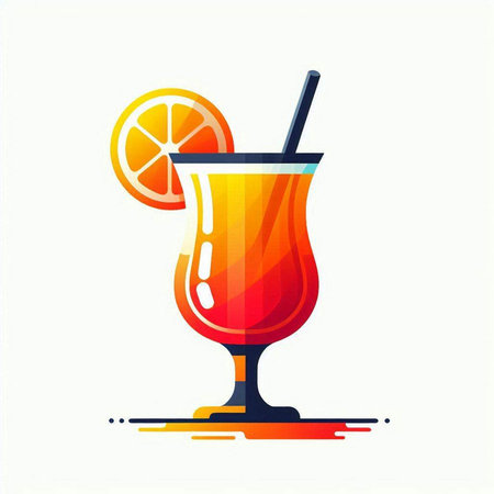 Cocktail icon with orange slice and straw. Vector illustration.のイラスト素材