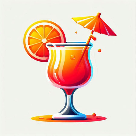 Cocktail with orange slice and umbrella on white background. Vector illustration.のイラスト素材