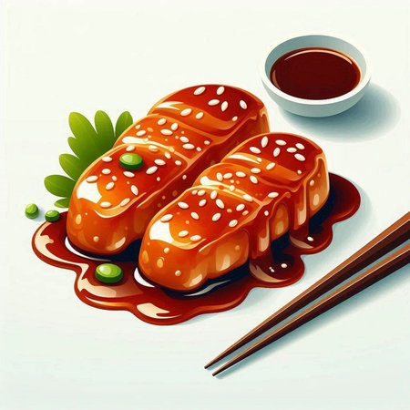 Illustration of eel sushi with soy sauce on a white backgroundのイラスト素材