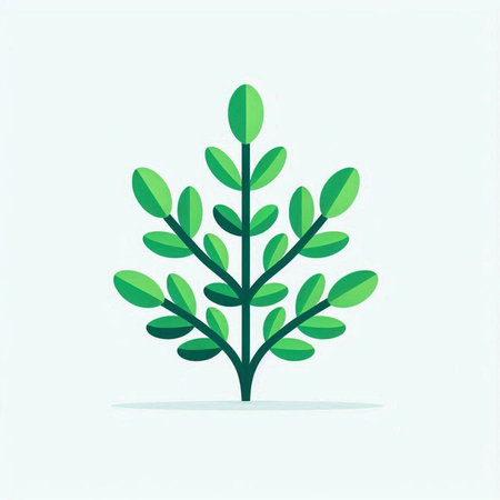 Green leaves on a light blue background. Flat design. Vector illustrationのイラスト素材