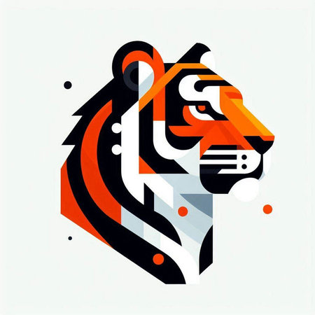 Vector illustration of tiger head with abstract geometric background in flat style.のイラスト素材