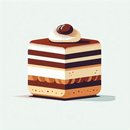 Illustration of a piece of cake with a cream and chocolate.のイラスト素材