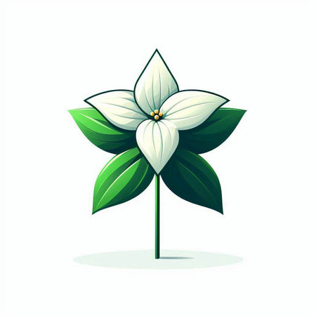 Illustration of a white flower with green leaves isolated on a white backgroundのイラスト素材