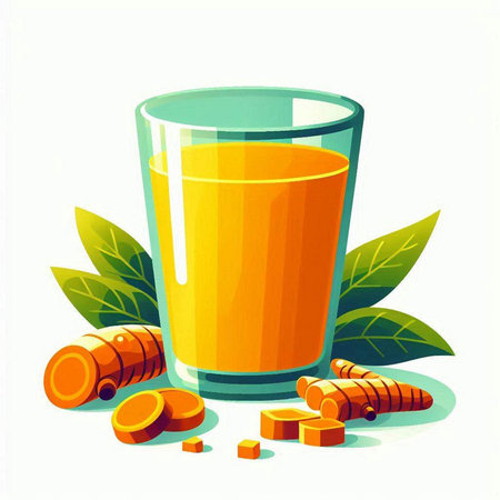 Turmeric root and turmeric powder on white background. Vector illustration.のイラスト素材